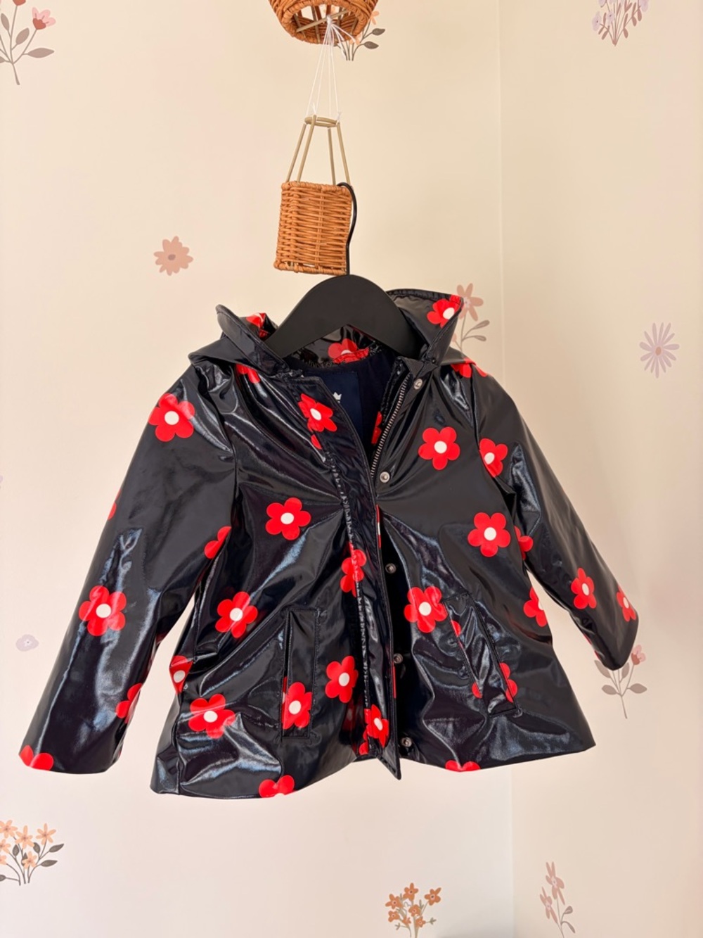 Jacadi Floral Print Raincoat in Navy 3T Toddler Girls